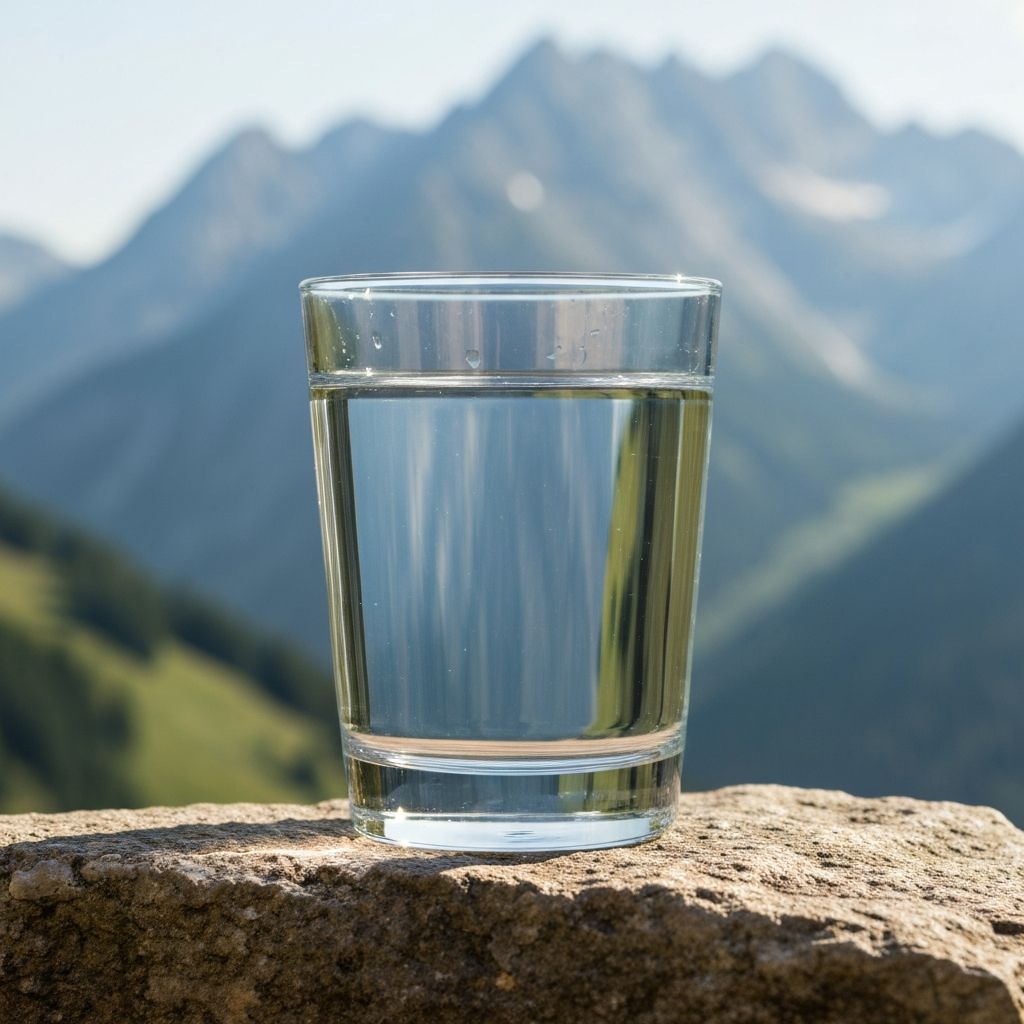 Glass of water with mountain background